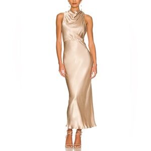 Shona Joy La Lune High Neck Midi Dress Gold Size 4 NEW